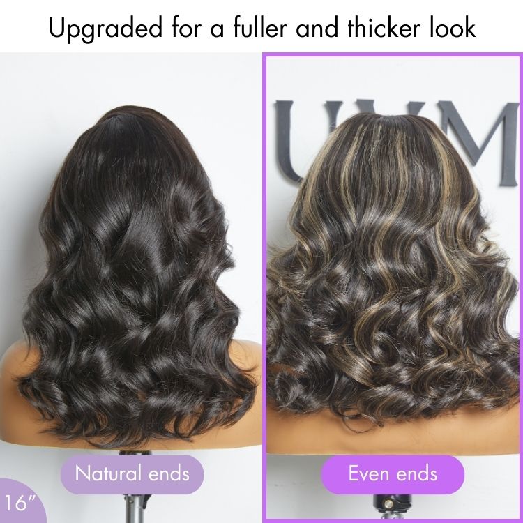 Curtain Bangs Blonde Highlight Loose Wave Glueless 5x5 Closure Pre-Cut Lace Wig All Head Sizes Fit Cap - US Only