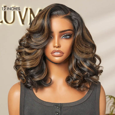 Halo Hair Style All-Day Comfort Wig 200% Density Brown Highlight Loose Body Wave Glueless Minimalist HD Lace Wig Pre-Cut Lace