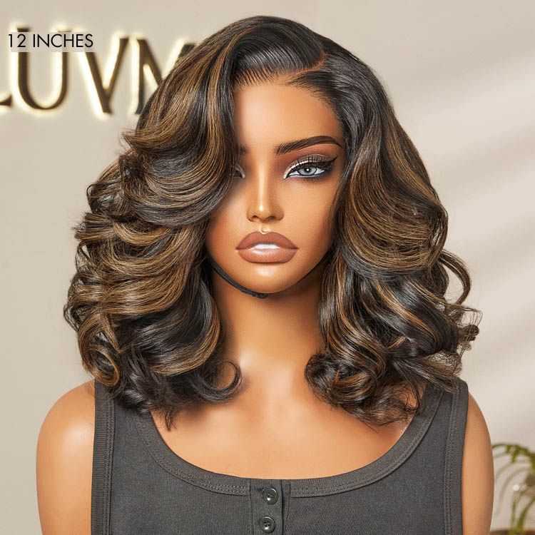 Halo Hair Style All-Day Comfort Wig 200% Density Brown Highlight Loose Body Wave Glueless Minimalist HD Lace Wig Pre-Cut Lace