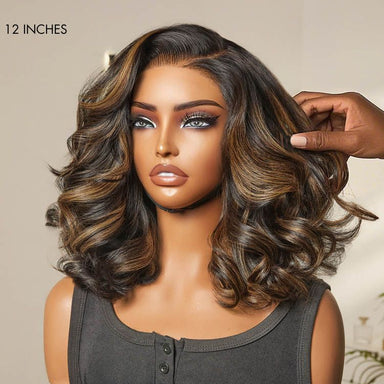 Halo Hair Style All-Day Comfort Wig 200% Density Brown Highlight Loose Body Wave Glueless Minimalist HD Lace Wig Pre-Cut Lace