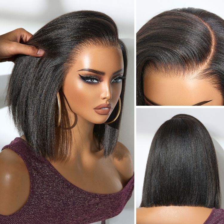 Melted Hair Natural Black Short Cut / Bob Wig Glueless 13x6 Frontal Wig