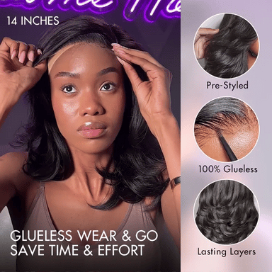 Halo Hair Style Hair-Effortlessly Chic Butterfly Cut Layered Wavy Glueless HD Minimalist Lace Short Wig