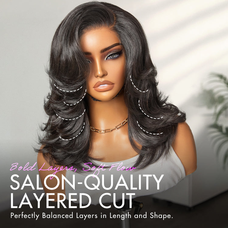 Shake Shape | Effortlessly Chic Layered Haircut Wavy Glueless HD Minimalist Lace Short Wig