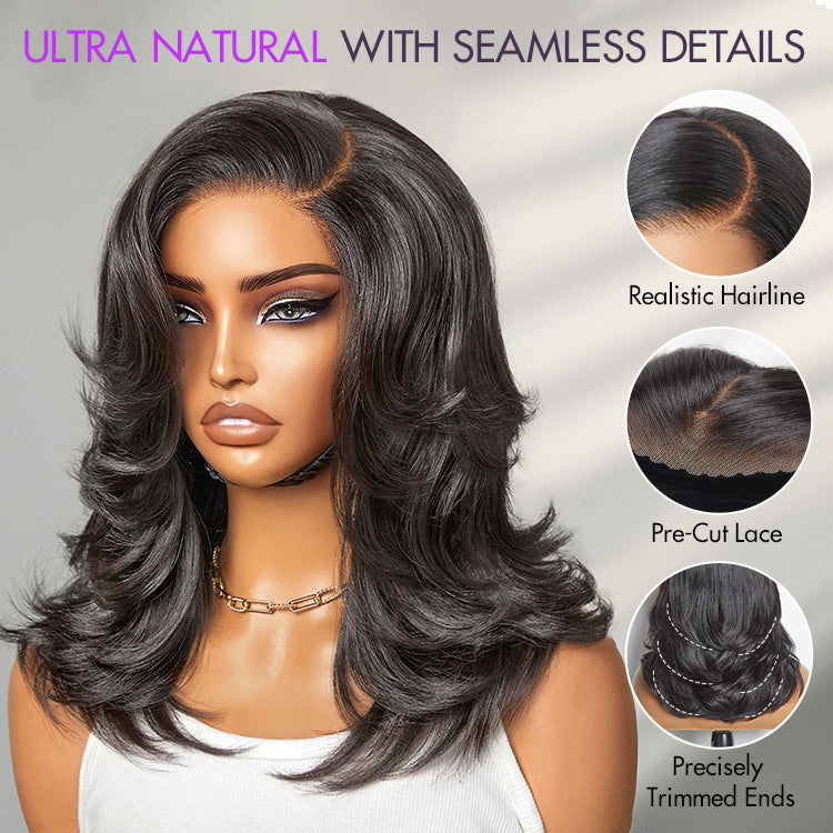 New Customers Only | Effortlessly Chic Layered Haircut Wavy Glueless HD Minimalist Lace Short Wig