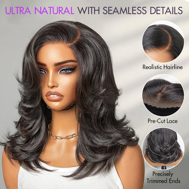 Shake Shape | Effortlessly Chic Layered Haircut Wavy Glueless HD Minimalist Lace Short Wig