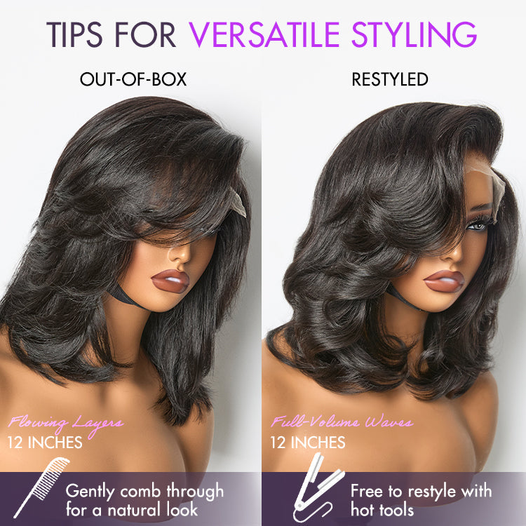 Shake Shape | Effortlessly Chic Layered Haircut Wavy Glueless HD Minimalist Lace Short Wig