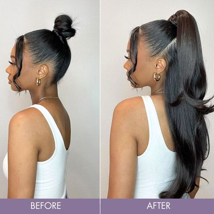 Halo Hair Style Too Easy Texture Wig 180% Density Yaki Straight Glueless Flexi-Fit Drawstring 3-In-1 Half Wig Human Hair