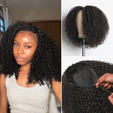 Halo Hair Style Too Easy Texture 3-In-1 Half Wig 180% Density Kinky Curly / Yaki Straight Glueless Flexi-Fit Drawstring Wig