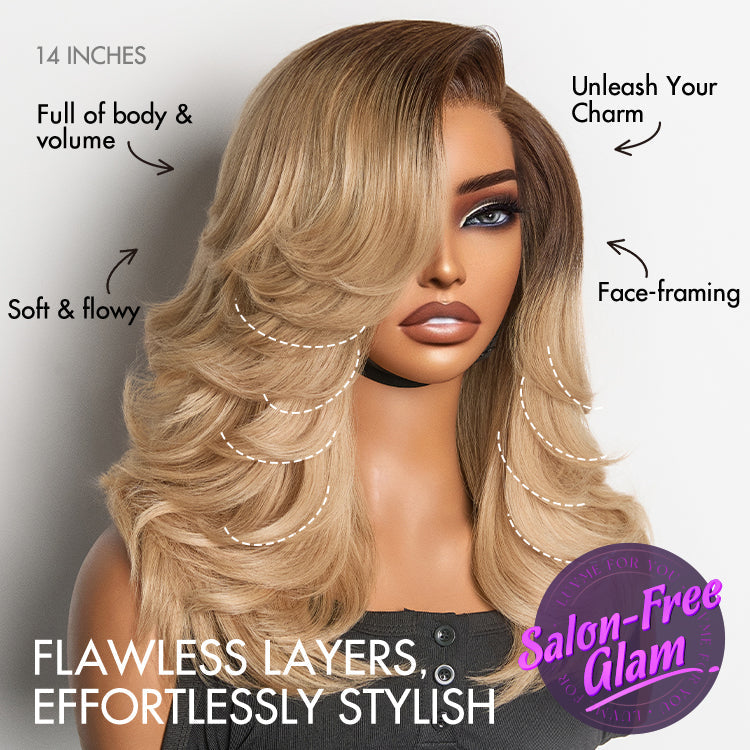 Ombre Blonde Blow Out Layered Cut Wavy Glueless HD Minimalist Lace Wig