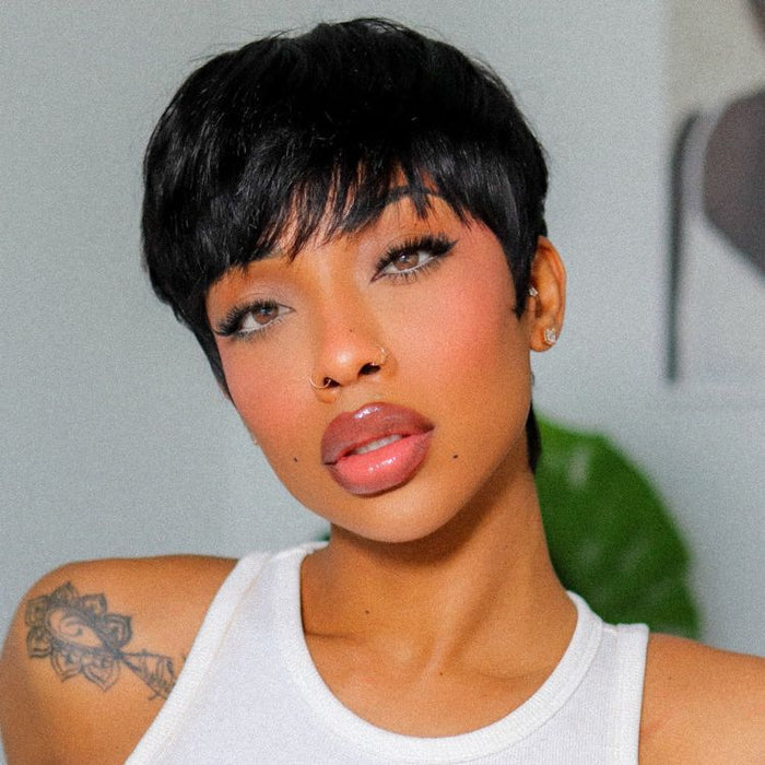 Throw On & Go Short Cut with Bangs Wig Ultra Comfort Cotton Cap Glueless Wig Hair Loss Friendly - US Only