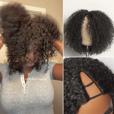 Melted Hair 180% Natural Black Kinky Curly Wig Glueless V Part Wig – Style 6170