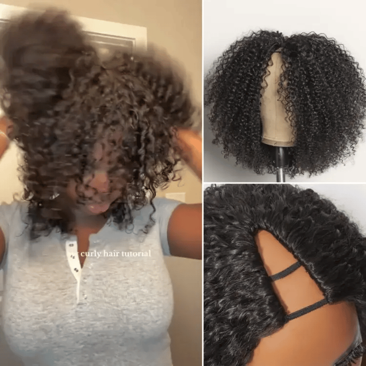 Melted Hair 180% Natural Black Kinky Curly Wig Glueless V Part Wig – Style 6170