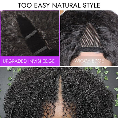 Melted Hair 180% Natural Black Kinky Curly Wig Glueless V Part Wig – Style 6170