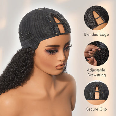 Halo Hair Style Too Easy Texture Wig 180% Density  Kinky Curly / Yaki Straight Glueless V Part Flexi-Fit Drawstring Wig