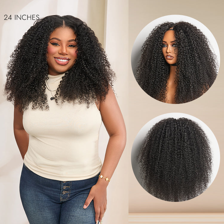Halo Hair Style Too Easy Texture Wig 180% Density  Kinky Curly / Yaki Straight Glueless V Part Flexi-Fit Drawstring Wig