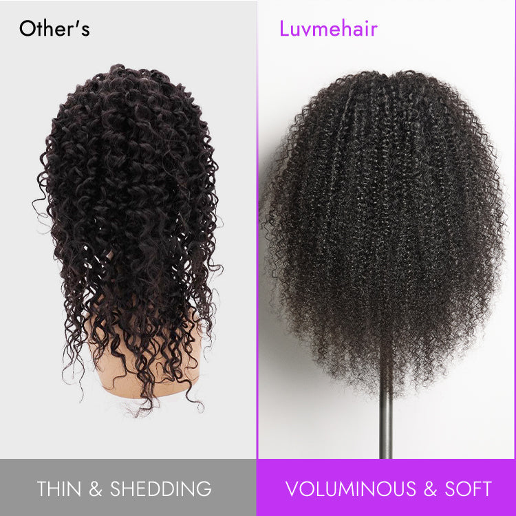 Melted Hair 180% Natural Black Kinky Curly Wig Glueless V Part Wig – Style 6170