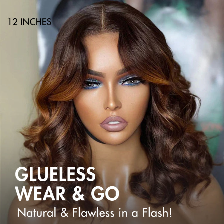 Halo Hair Style Hair 180% Density Elegant Chocolate Brown Loose Wave Minimalist HD Lace Glueless Wig Pre-Cut Lace - US Only