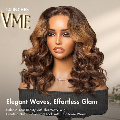 Halo Hair Style Hair 180% Density Elegant Chocolate Brown Loose Wave Minimalist HD Lace Glueless Wig Pre-Cut Lace - US Only