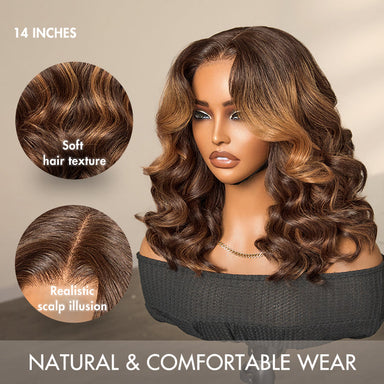Halo Hair Style Hair 180% Density Elegant Chocolate Brown Loose Wave Minimalist HD Lace Glueless Wig Pre-Cut Lace - US Only