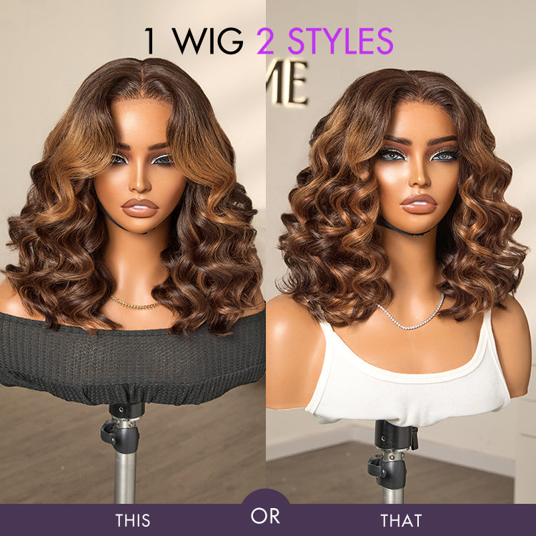 Halo Hair Style Hair 180% Density Elegant Chocolate Brown Loose Wave Minimalist HD Lace Glueless Wig Pre-Cut Lace - US Only