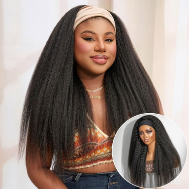 Halo Hair Style Too Easy Texture Wig 180% Density Kinky Straight Flexi-Fit Drawstring Glueless Headband Wig (Get Free Trendy Headbands)