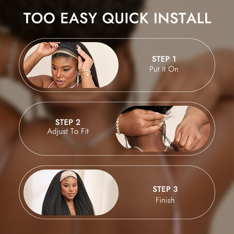 Halo Hair Style Too Easy Texture Wig 180% Density Kinky Straight Flexi-Fit Drawstring Glueless Headband Wig (Get Free Trendy Headbands)