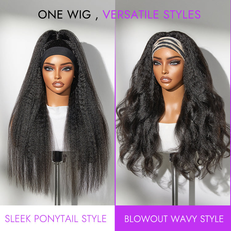 Halo Hair Style Too Easy Texture Wig 180% Density Kinky Straight Flexi-Fit Drawstring Glueless Headband Wig (Get Free Trendy Headbands)
