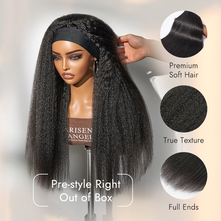 Halo Hair Style Too Easy Texture Wig 180% Density Kinky Straight Flexi-Fit Drawstring Glueless Headband Wig (Get Free Trendy Headbands)