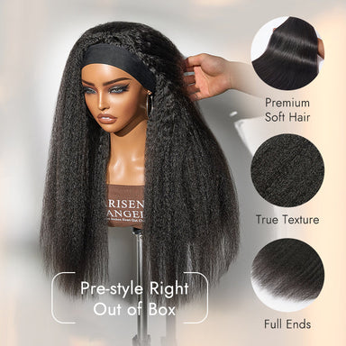 Halo Hair Style Too Easy Texture Wig 180% Density Kinky Straight Flexi-Fit Drawstring Glueless Headband Wig (Get Free Trendy Headbands)