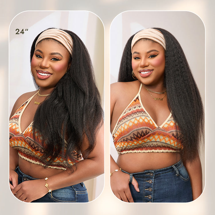 Halo Hair Style Too Easy Texture Wig 180% Density Kinky Straight Flexi-Fit Drawstring Glueless Headband Wig (Get Free Trendy Headbands)