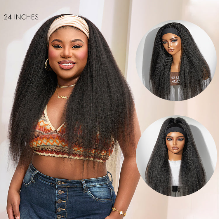 Halo Hair Style Too Easy Texture Wig 180% Density Kinky Straight Flexi-Fit Drawstring Glueless Headband Wig (Get Free Trendy Headbands)