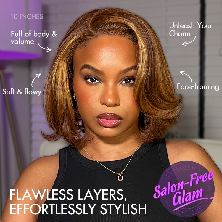 Melted Hair-Limited Design Mix Blonde Layered Cut Glueless 5x5 Closure Lace Bob Wig Pre-cut Lace All-Day Comfort Cap