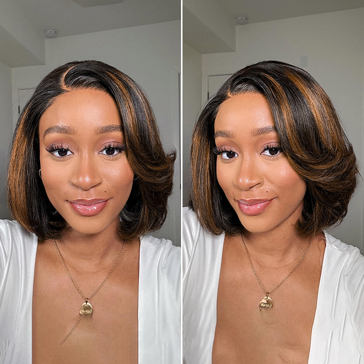 Melted Hair-Limited Design Mix Blonde Layered Cut Glueless 5x5 Closure Lace Bob Wig Pre-cut Lace All-Day Comfort Cap