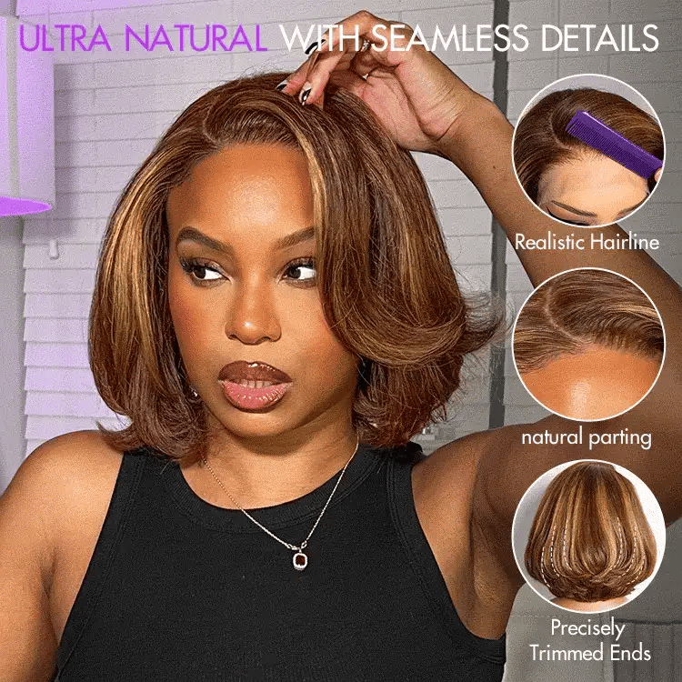 Melted Hair-Limited Design Mix Blonde Layered Cut Glueless 5x5 Closure Lace Bob Wig Pre-cut Lace All-Day Comfort Cap