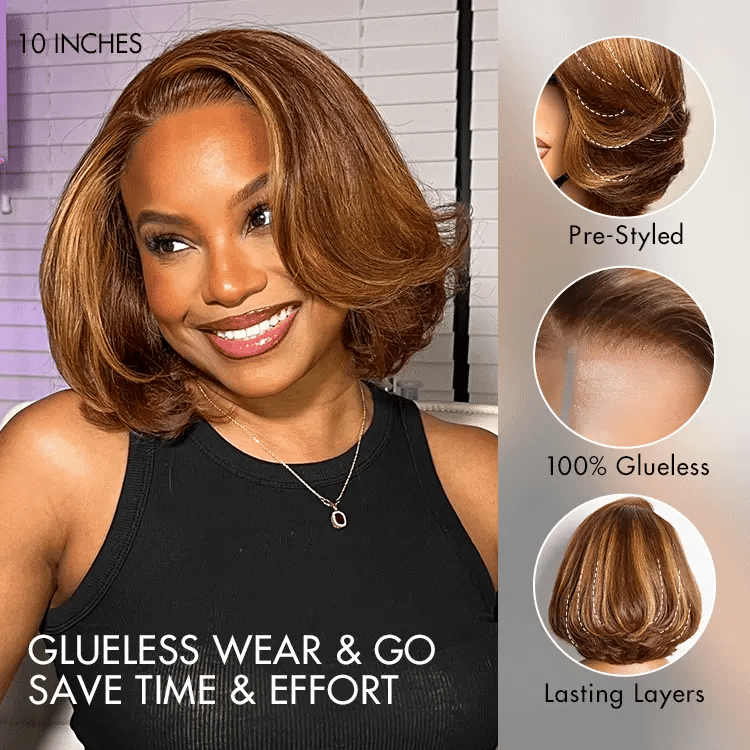 Melted Hair-Limited Design Mix Blonde Layered Cut Glueless 5x5 Closure Lace Bob Wig Pre-cut Lace All-Day Comfort Cap