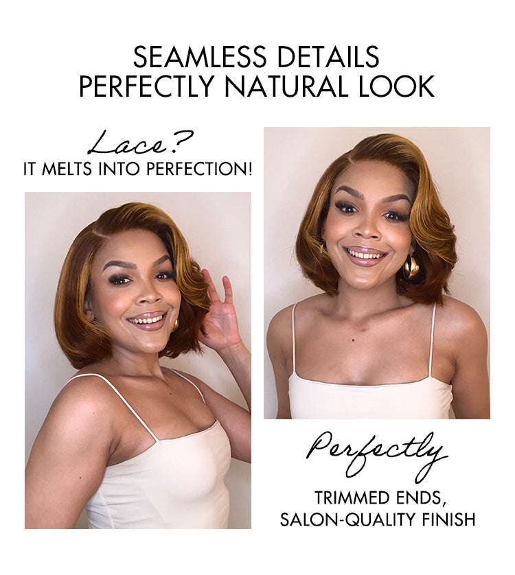 New Customers Only | Limited Design | Toffee Brown Mix Blonde / Natural Black Layered Cut Glueless 5x5 Closure Lace Bob Wig-18