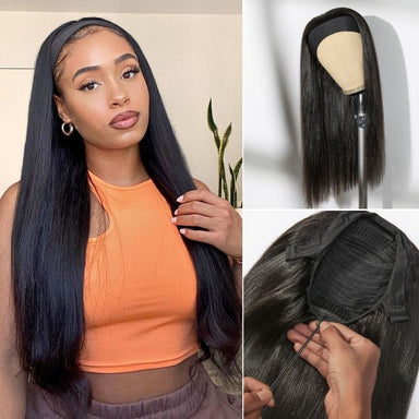 Halo Hair Style Too Easy Texture Wig 180% Density Yaki Straight Glueless Headband Wig Flexi-Fit Drawstring (Get Free Trendy Headbands)