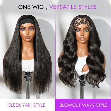 Halo Hair Style Too Easy Texture Wig 180% Density Yaki Straight Glueless Headband Wig Flexi-Fit Drawstring (Get Free Trendy Headbands)