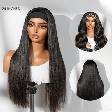 Halo Hair Style Too Easy Texture Wig 180% Density Yaki Straight Glueless Headband Wig Flexi-Fit Drawstring (Get Free Trendy Headbands)