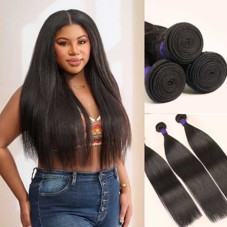 Halo Hair Style Too Easy Texture Yaki Straight 100% Virgin Human Hair Bundles 1pc / 3pcs - US Only