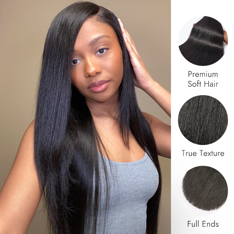 Halo Hair Style Too Easy Texture Yaki Straight 100% Virgin Human Hair Bundles 1pc / 3pcs - US Only