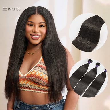 Halo Hair Style Too Easy Texture Yaki Straight 100% Virgin Human Hair Bundles 1pc / 3pcs - US Only