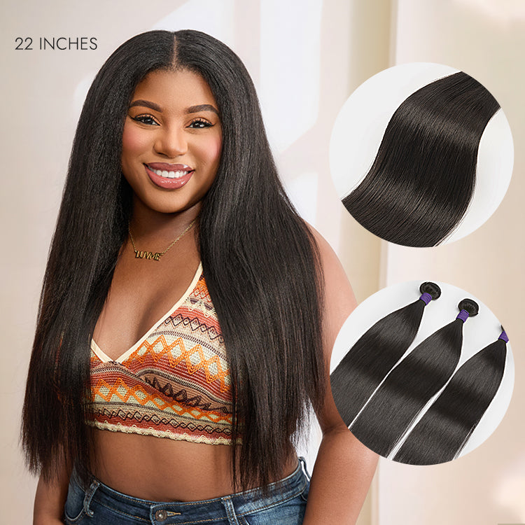 Halo Hair Style Too Easy Texture Yaki Straight 100% Virgin Human Hair Bundles 1pc / 3pcs - US Only