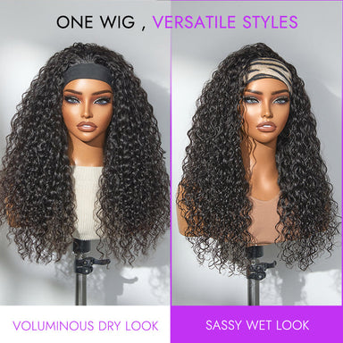 Halo Hair Style Too Easy Texture Wig 180% Density Water Wave Glueless Headband Wig Flexi-Fit Drawstring (Get Free Trendy Headbands)