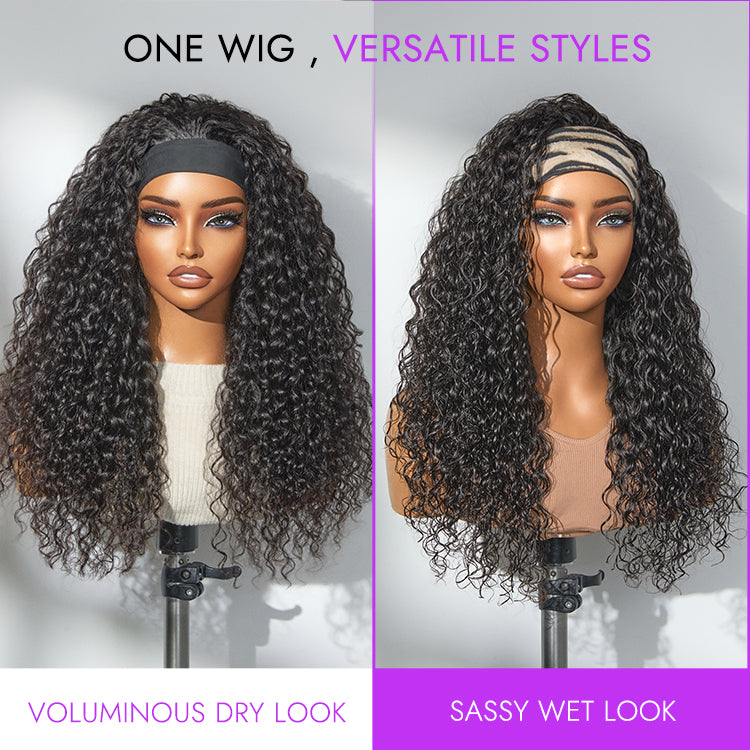 Halo Hair Style Too Easy Texture Wig 180% Density Water Wave Glueless Headband Wig Flexi-Fit Drawstring (Get Free Trendy Headbands)