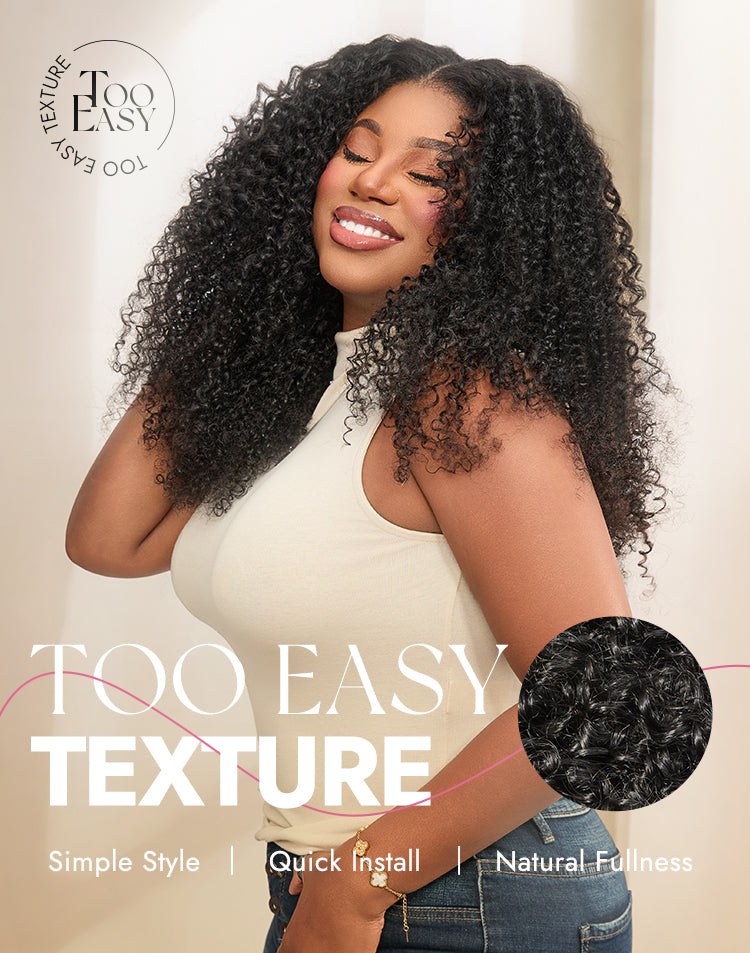 New Customers Only | Melted Hair Too Easy Texture™ 3-In-1 Half Wig Kinky Curly / Yaki Straight / Messy Burmese Curly Glueless Flexi-Fit Drawstring Wig-20
