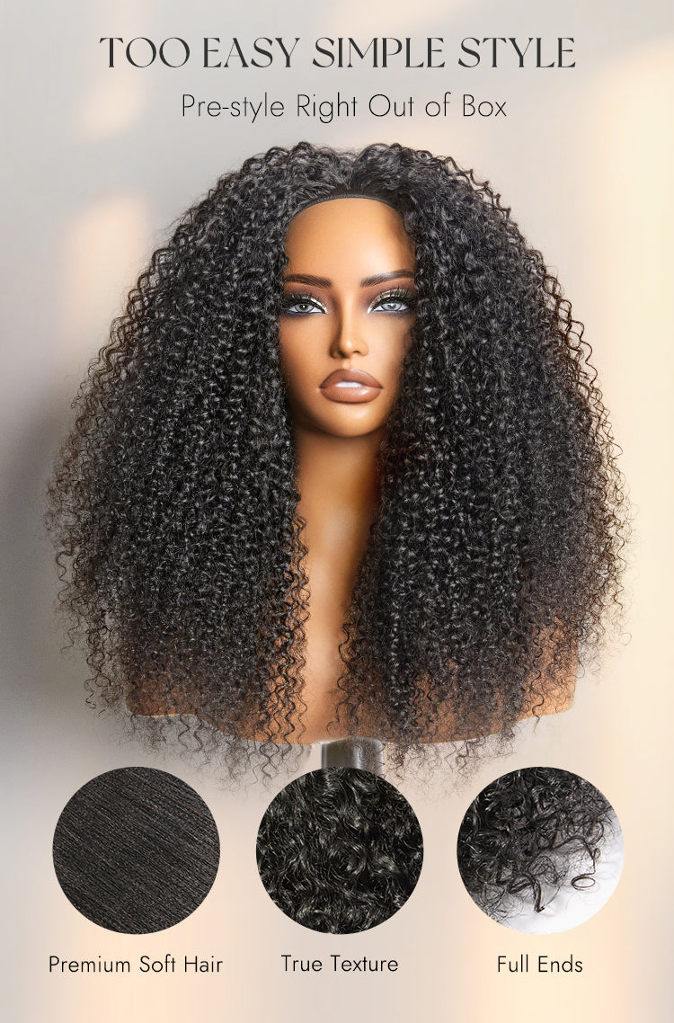 New Customers Only | Melted Hair Too Easy Texture™ 3-In-1 Half Wig Kinky Curly / Yaki Straight / Messy Burmese Curly Glueless Flexi-Fit Drawstring Wig-21