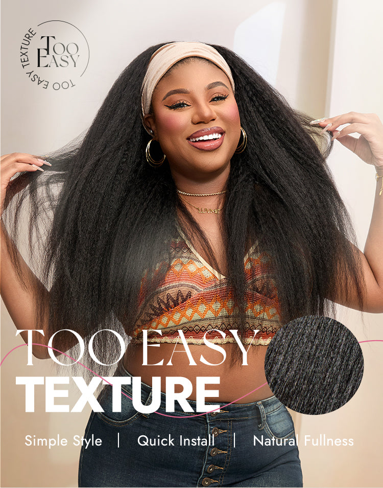 Melted Hair Too Easy Texture™ Wig Kinky Straight Flexi-Fit Drawstring Glueless Headband Wig (Get Free Trendy Headbands)-12