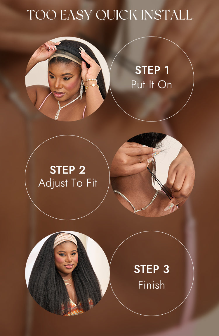 Melted Hair Too Easy Texture™ Wig Kinky Straight Flexi-Fit Drawstring Glueless Headband Wig (Get Free Trendy Headbands)-16