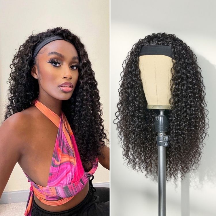 Halo Hair Style Too Easy Texture Wig 180% Density Water Wave Glueless Headband Wig Flexi-Fit Drawstring (Get Free Trendy Headbands)